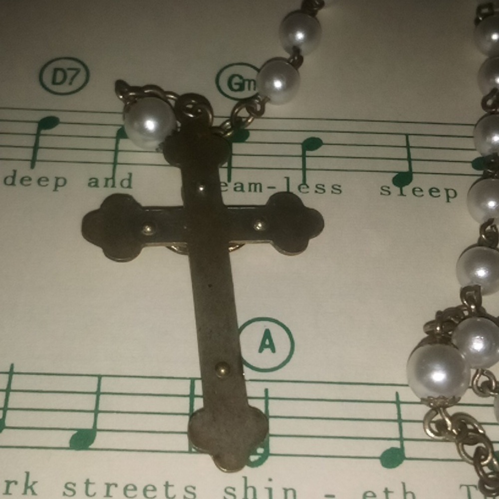 Vintage Rosary Mother If Pearl Faux Pearl Stainless Steel - Picture 3 of 7